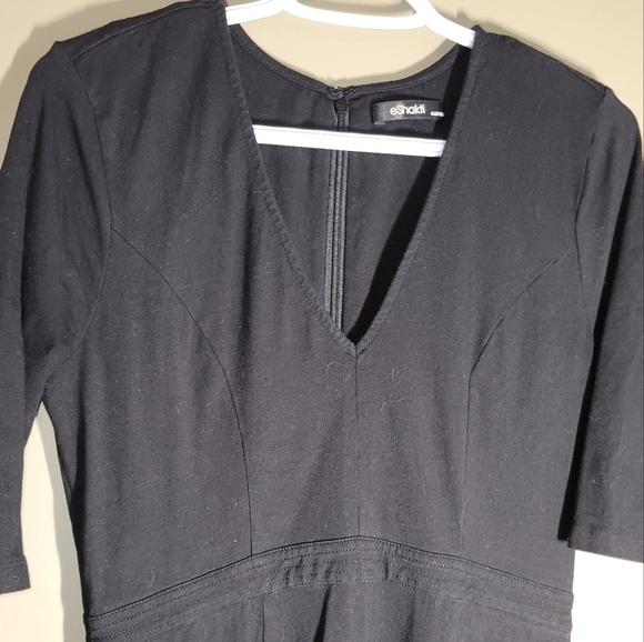 eShakti medium cotton pocketed black dress empire waist maxi elbow length sleeve - Picture 2 of 8